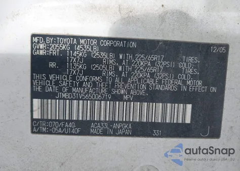 2006 Toyota Rav4 Limited из США, поврежденный, VIN JTMBD31V565006719